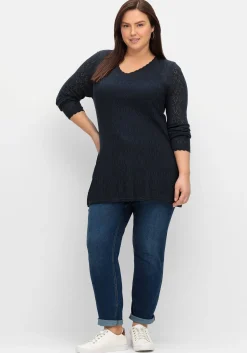 Pullover aus Ajourstrick, in leichter A-Linie<sheego Discount