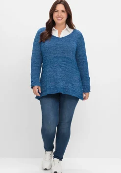 Pullover aus Bändchengarn, mit Krempelärmeln<sheego Online