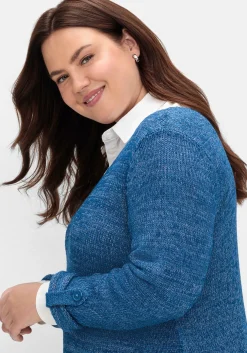Pullover aus Bändchengarn, mit Krempelärmeln<sheego Online