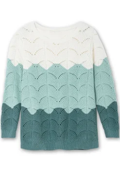 Pullover im Ajourstrick, mit Colourblocking<sheego Discount