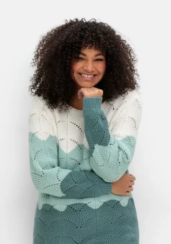 Pullover im Ajourstrick, mit Colourblocking<sheego Discount