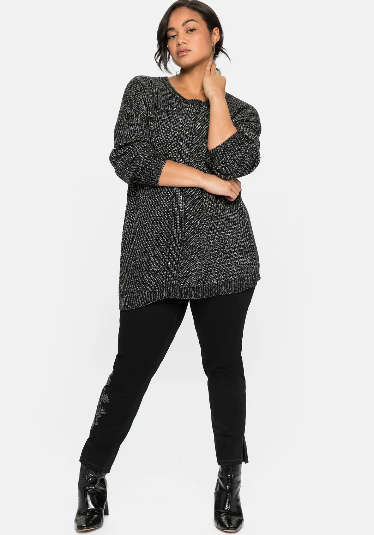 Pullover im Patentstrick, in melierter Optik<sheego Online