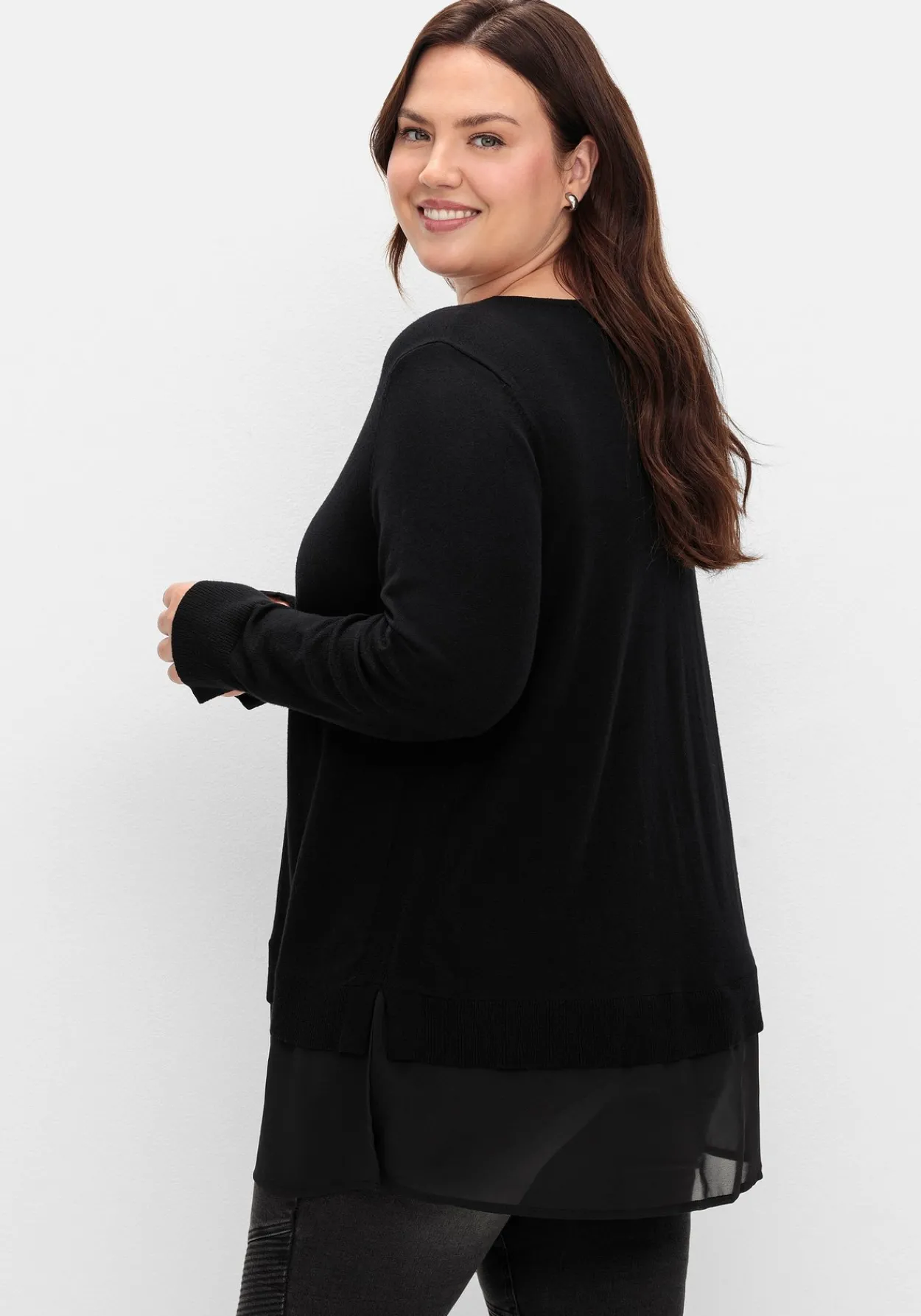 Pullover in A-Linie, mit Chiffonbesatz am Saum<sheego Sale