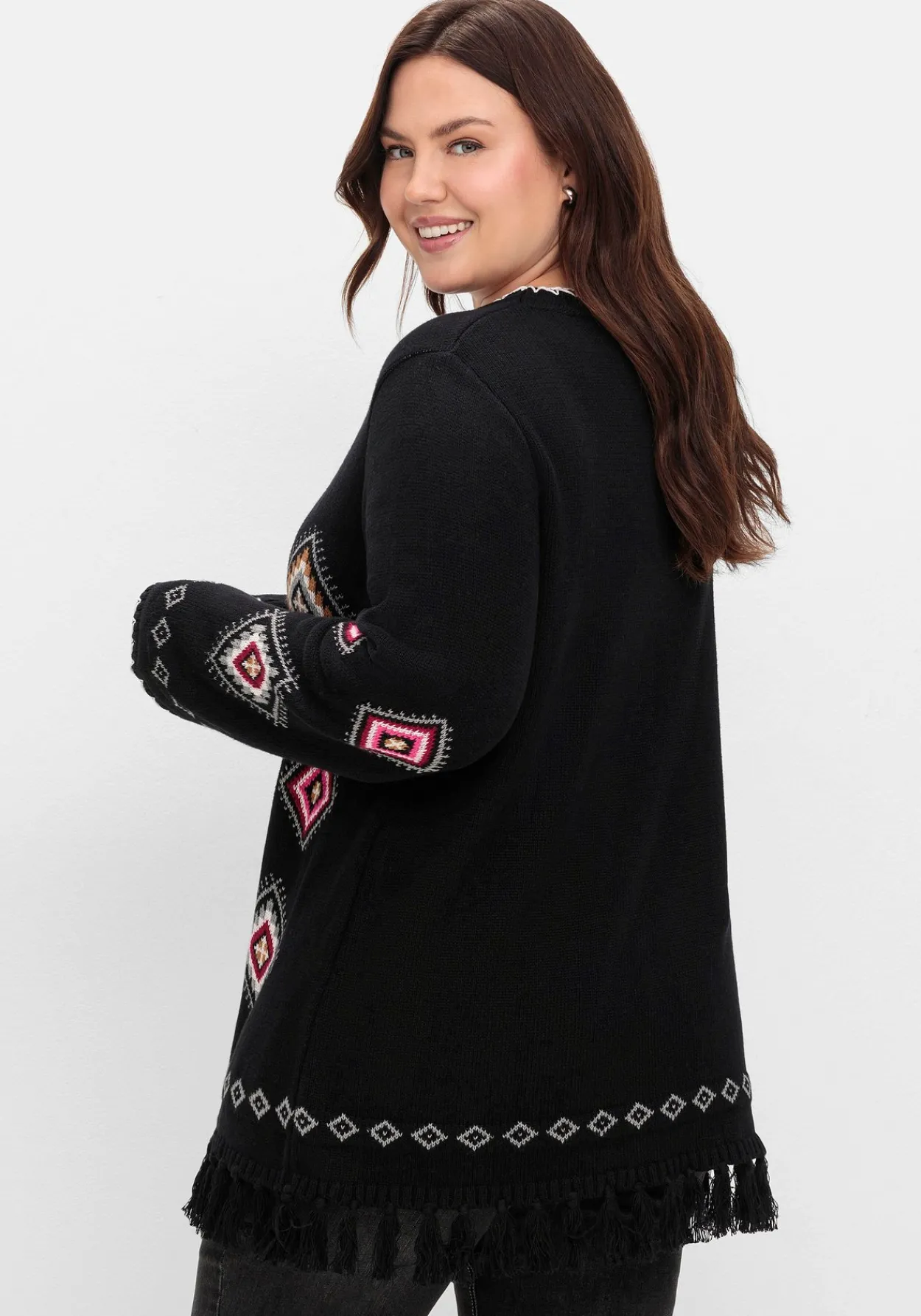 Pullover mit Ethnomuster und Fransen<sheego Discount