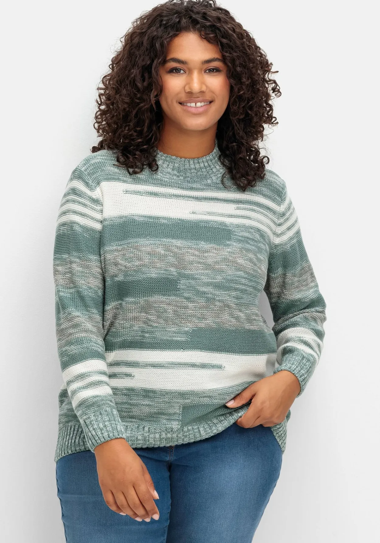 Pullover mit Stehkragen und Blockstreifen<sheego Fashion