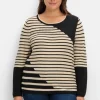 Pullover mit Streifenmuster und Ziersteinchen<sheego Clearance