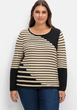 Pullover mit Streifenmuster und Ziersteinchen<sheego Clearance