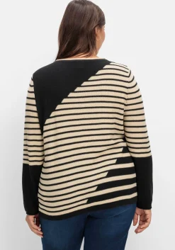 Pullover mit Streifenmuster und Ziersteinchen<sheego Clearance
