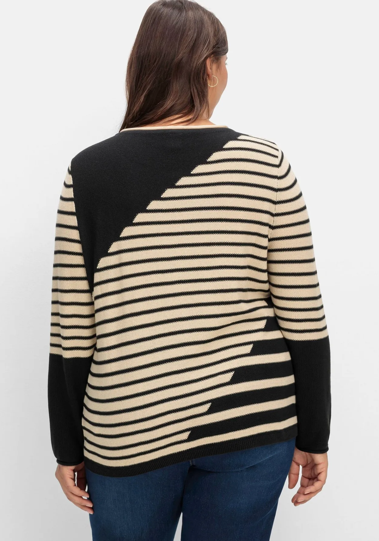 Pullover mit Streifenmuster und Ziersteinchen<sheego Clearance