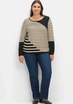 Pullover mit Streifenmuster und Ziersteinchen<sheego Clearance