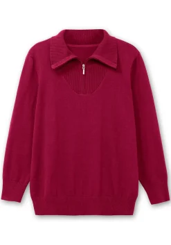 Pullover mit Troyerkragen und Reißverschluss<sheego Online