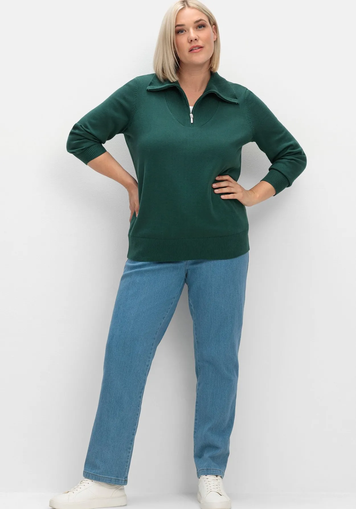 Pullover mit Troyerkragen und Reißverschluss<sheego Fashion