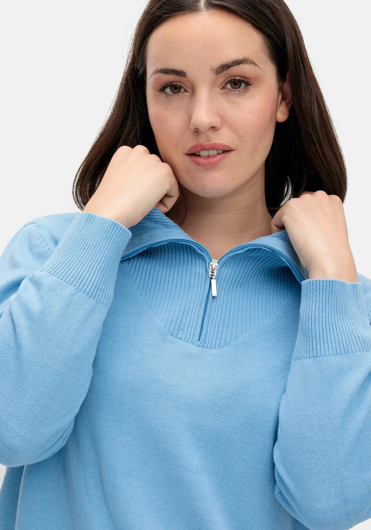 Pullover mit Troyerkragen und Reißverschluss<sheego Best