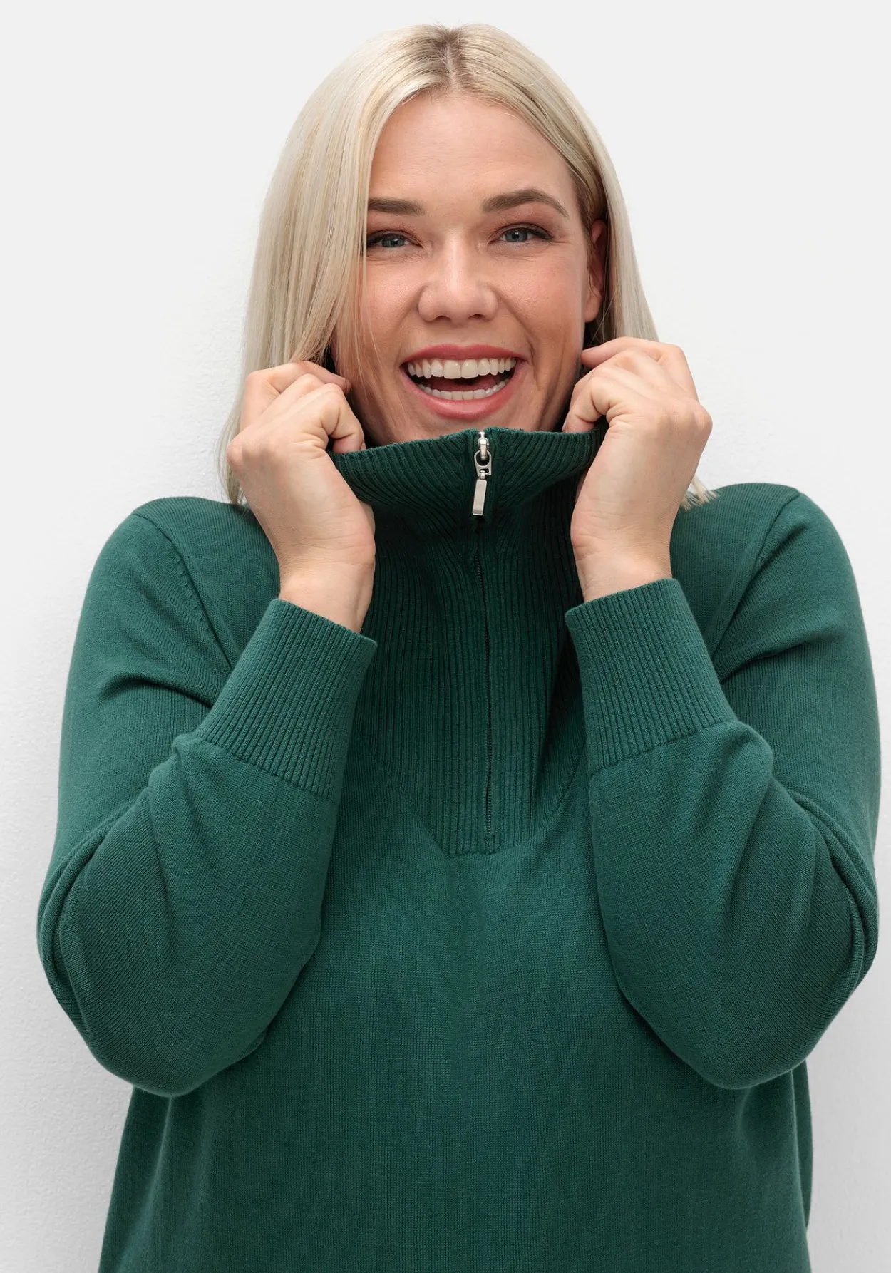 Pullover mit Troyerkragen und Reißverschluss<sheego Fashion