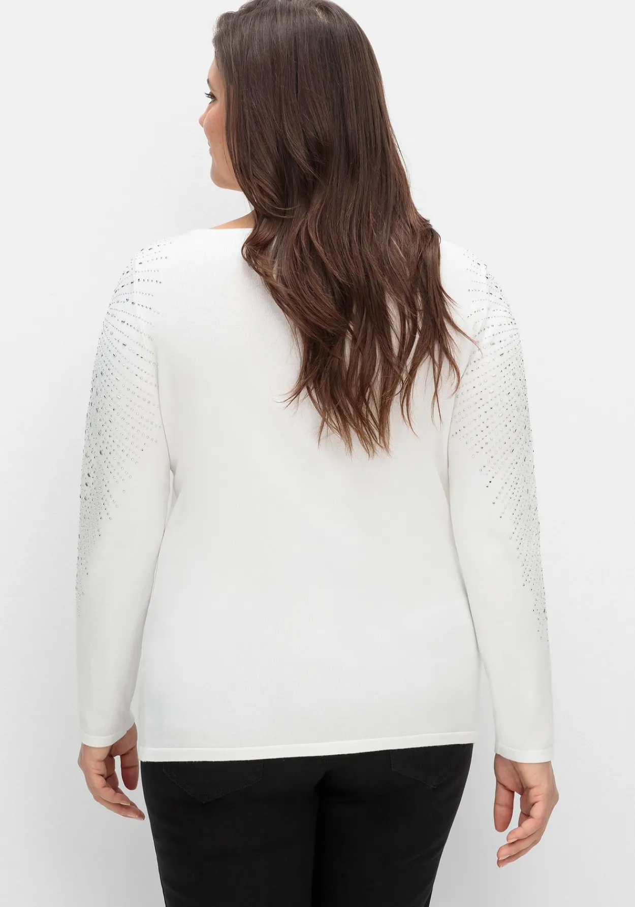 Pullover mit U-Boot-Ausschnitt und Glitzersteinen<CREATION L PREMIUM Hot