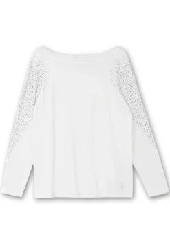 Pullover mit U-Boot-Ausschnitt und Glitzersteinen<CREATION L PREMIUM Hot