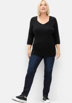 Pullover mit V-Ausschnitt, in Rippstruktur<sheego Fashion