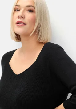 Pullover mit V-Ausschnitt, in Rippstruktur<sheego Fashion