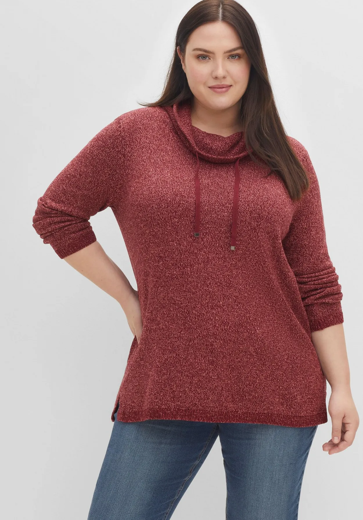 Pullover mit weitem Kragen, in melierter Optik<sheego Fashion