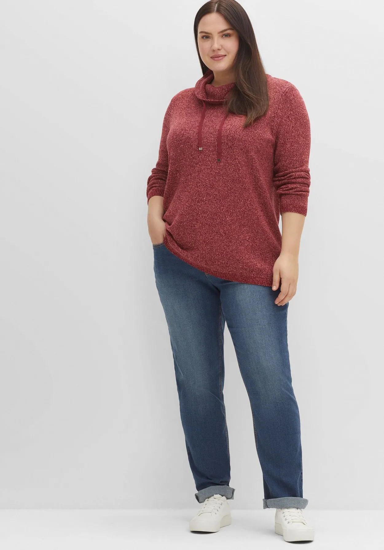 Pullover mit weitem Kragen, in melierter Optik<sheego Fashion