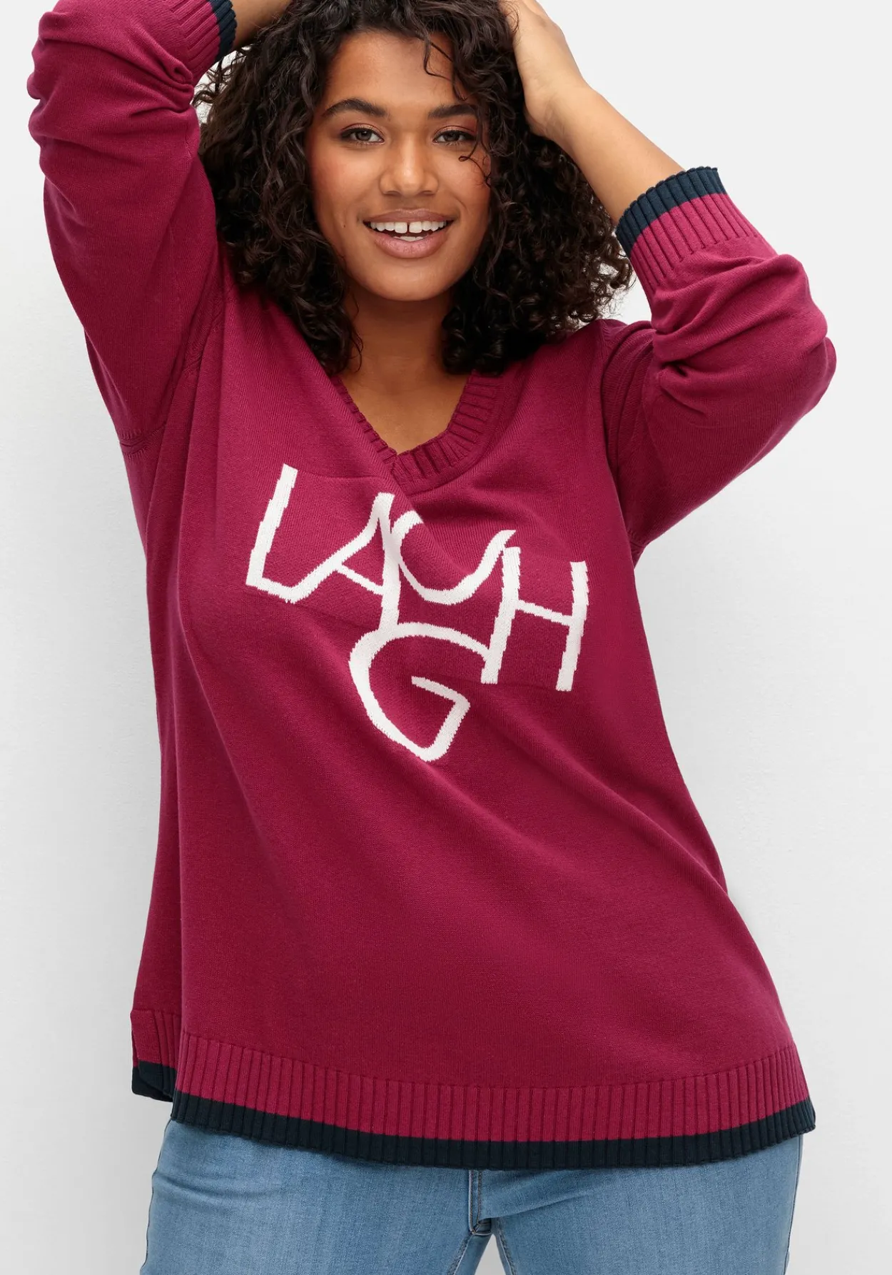Pullover mit Wording im Intarsienstrick<sheego Online