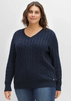 Pullover mit Zopfmuster und V-Ausschnitt<sheego Fashion