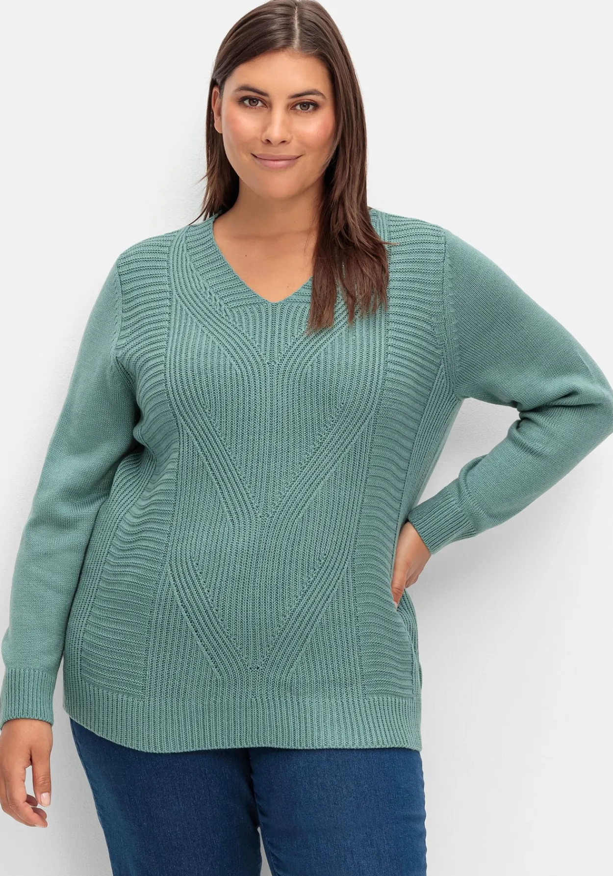 Pullover mit Zopfstrickmuster im Vorderteil<sheego Online