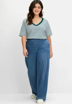 Ringelshirt mit V-Ausschnitt, in Rippstruktur<sheego Clearance