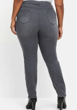 Schmale Jeans mit elastischen Kontrast-Einsätzen<sheego Sale