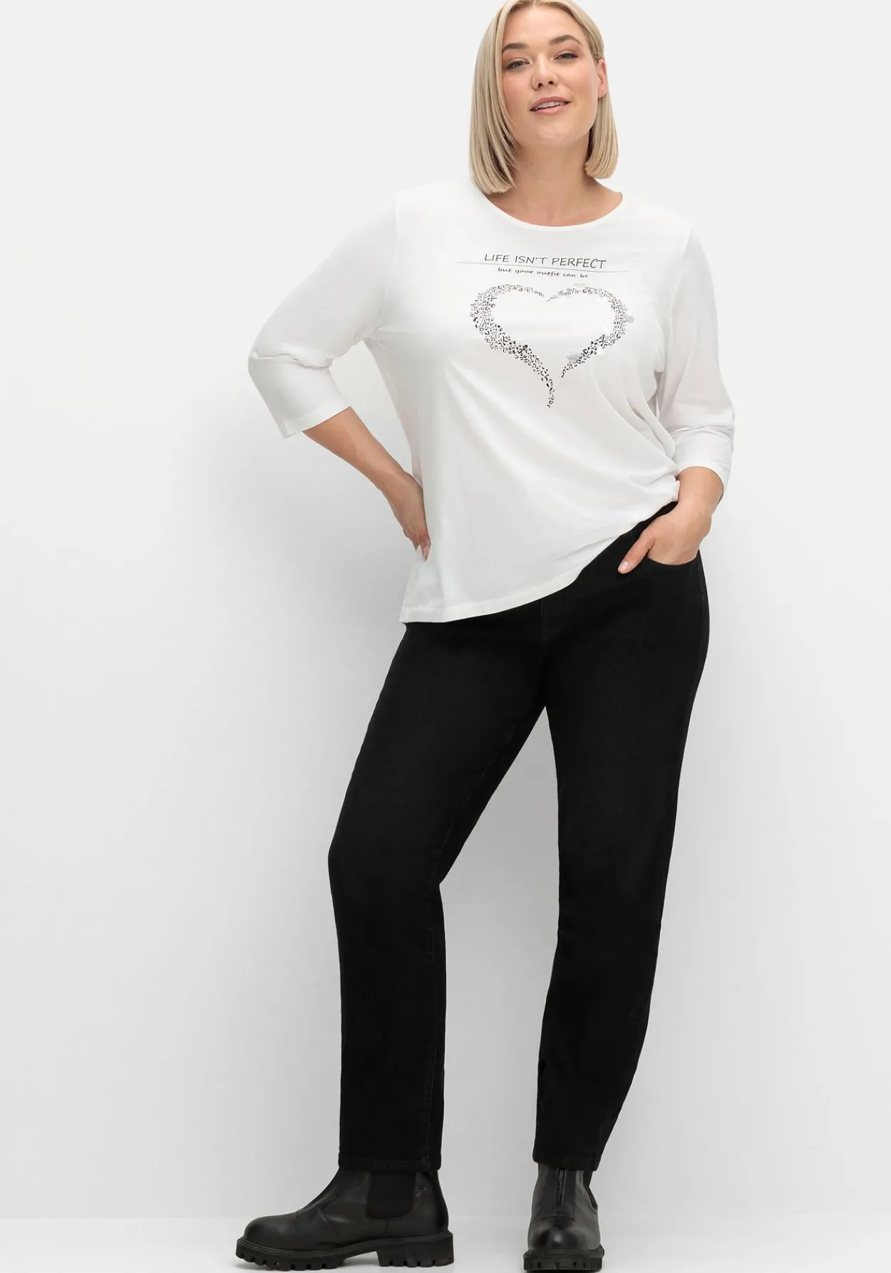 Schmale Jeans mit Glitzer-Zierband am Bund<sheego Hot