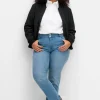 Schmale Jeans mit Glitzer-Zierband am Bund<sheego Online