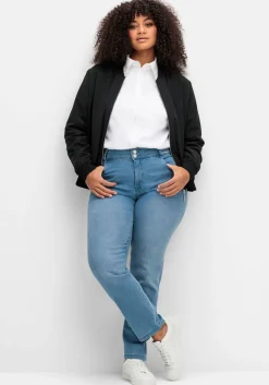 Schmale Jeans mit Glitzer-Zierband am Bund<sheego Online