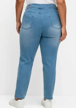 Schmale Jeans mit Glitzer-Zierband am Bund<sheego Online