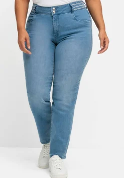 Schmale Jeans mit Glitzer-Zierband am Bund<sheego Online