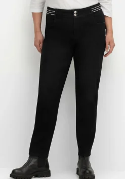 Schmale Jeans mit Glitzer-Zierband am Bund<sheego Hot