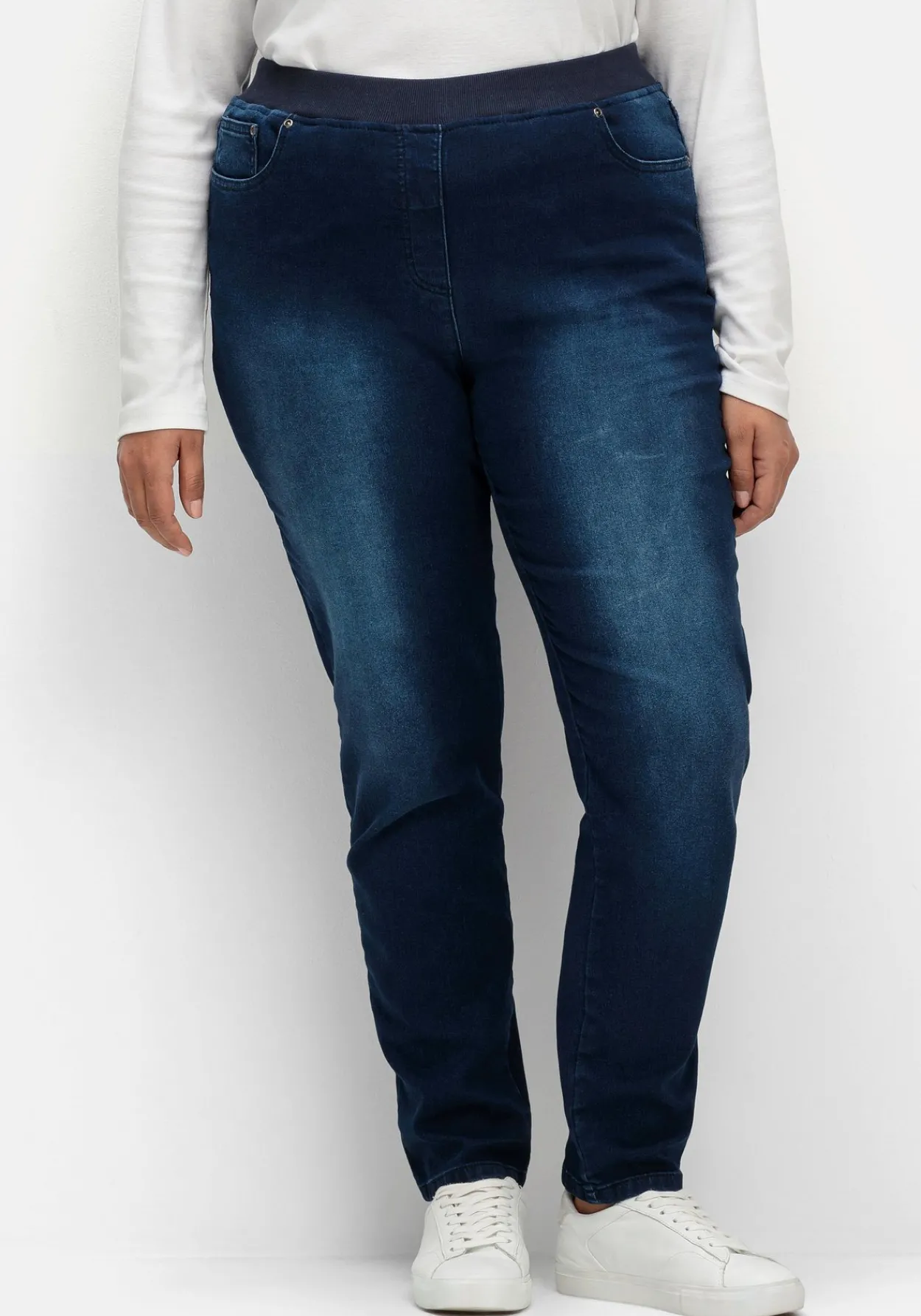 Schmale Jeans mit Rippstrick-Dehnbund<sheego Fashion