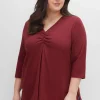 Shirt aus Jersey, mit V-Ausschnitt und Kellerfalte<sheego Discount