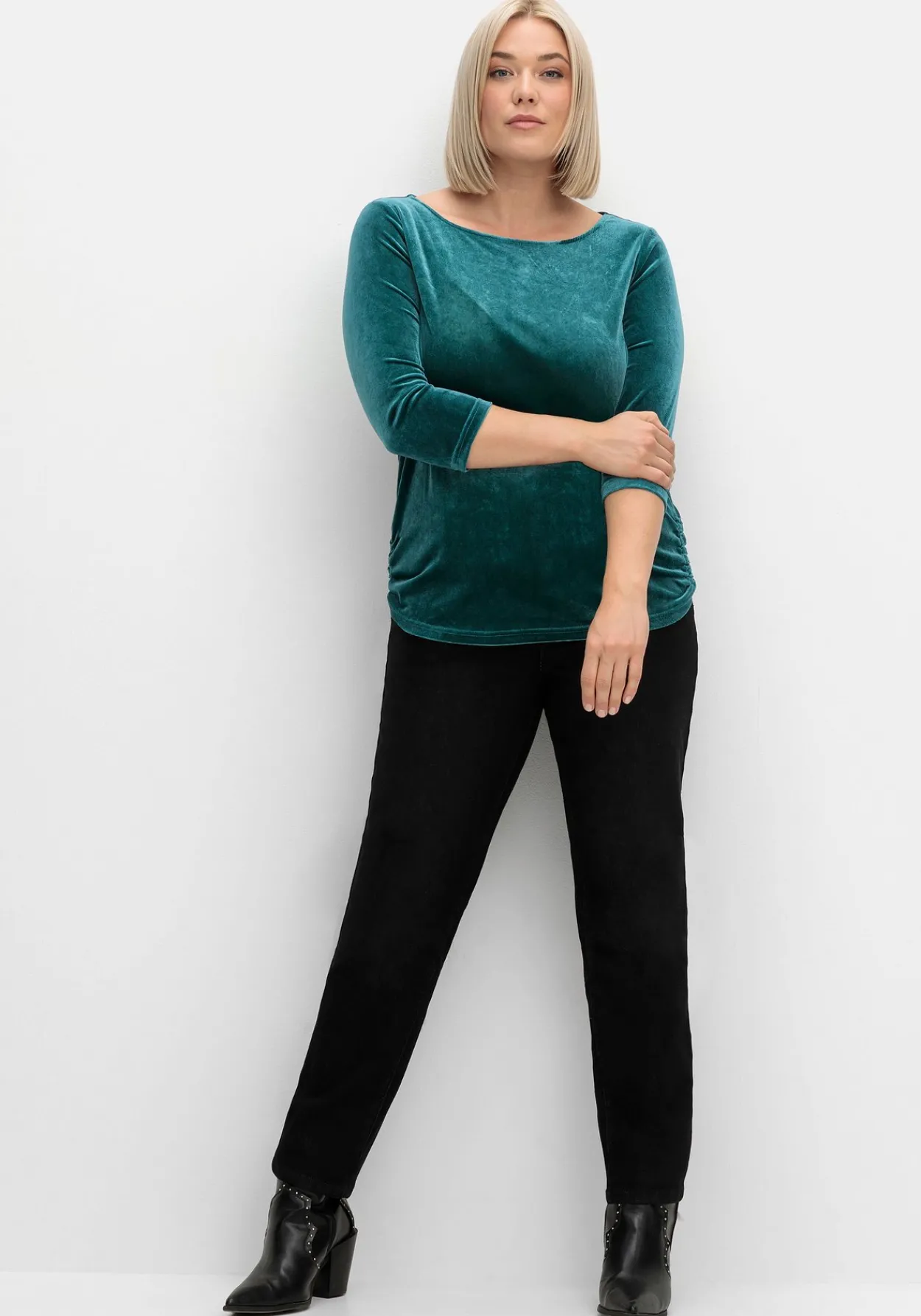 Shirt aus Samt, mit 3/4-Arm und Raffung seitlich<sheego Online