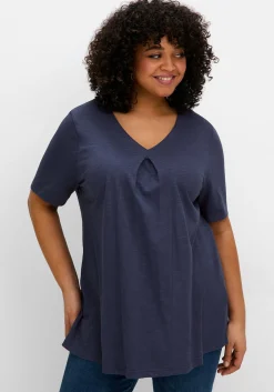 Shirt in A-Linie, mit V-Ausschnitt und Kellerfalte<sheego Fashion