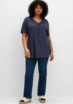Shirt in A-Linie, mit V-Ausschnitt und Kellerfalte<sheego Fashion