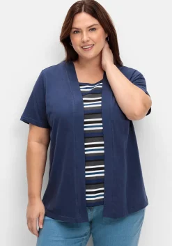 Shirt in 2-in-Optik, mit gestreiftem Einsatz<sheego Sale