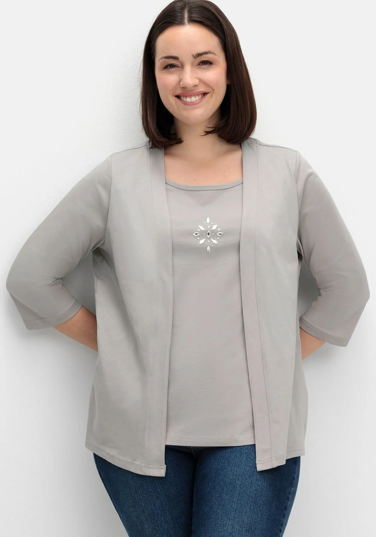 Shirt in 2-in-Optik, mit 3/4-Ärmeln und Glitzerdetail<sheego New