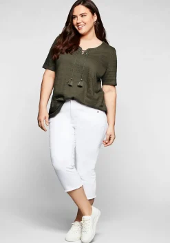 Shirt in Jacquard-Optik, Bindeband am Ausschnitt<sheego Clearance