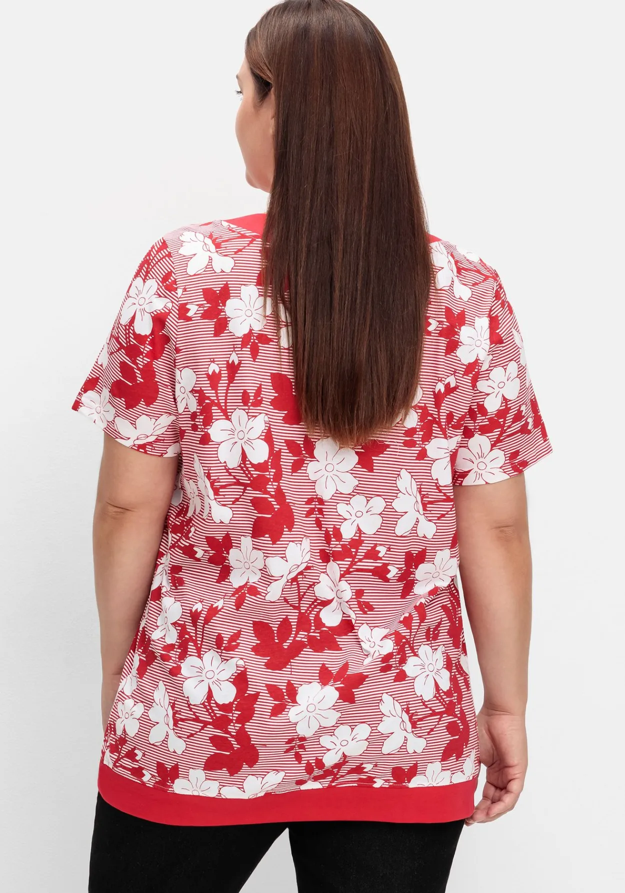 Shirt in leichter A-Linie, mit Blumendruck und Streifen<sheego Online