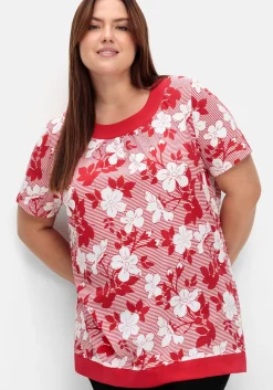 Shirt in leichter A-Linie, mit Blumendruck und Streifen<sheego Online
