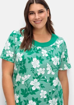 Shirt in leichter A-Linie, mit Blumendruck und Streifen<sheego Online