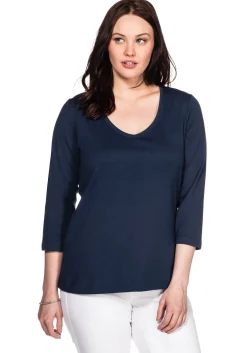 Shirt mit 3/4-Arm und V-Ausschnitt, in Rippqualität<sheego Sale