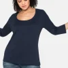 Shirt mit 3/4-Arm und weitem Rundhalsausschnitt<sheego New