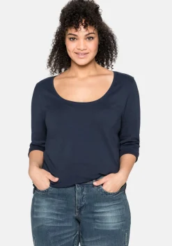 Shirt mit 3/4-Arm und weitem Rundhalsausschnitt<sheego New