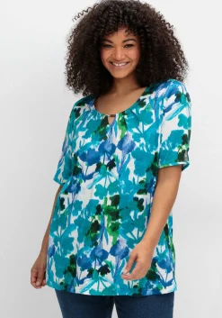 Shirt mit Blätterprint und Perlen-Detail<sheego Online